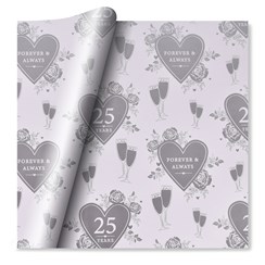 Silver 25th Wedding Anniversary Wrapping Paper Hearts & Glasses - 1 Sheet & Tag Silver 25th Wedding Anniversary Wrapping Paper Hearts & Glasses - 1 Sheet & Tag