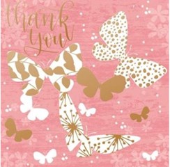 Pack Of 6 Thank You Cards & Envelopes - Pink with Gold Foil Butterfies