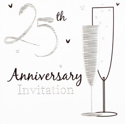 Pack of 6 Silver 25th Wedding Anniversary Party Card Invitations & Envelopes