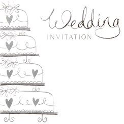Pack Of 6 Wedding Day Card Invitations & Envelopes - Silver Foil Wedding Cake