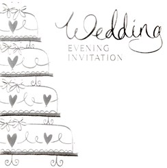 Pack Of 6 Wedding Evening Card Invitations & Envelopes - Silver Wedding Cake