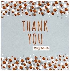 Pack Of 6 Thank You Cards Envelopes - Grey with Copper White Silver Dots