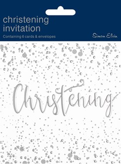 Pack Of 6 Unisex Christening Card Invitations & Envelopes - Silver Foil Writing Pack Of 6 Unisex Christening Card Invitations & Envelopes - Silver Foil Writing