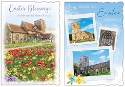 Set of 2 Happy Easter Greetings Card - Churches & Daffodils Glitter 7.75x5.25"