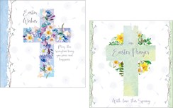 Pack of 8 Religious Blessings Easter Cards 2 Designs -Purple Green Floral Cross
