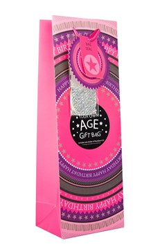 Bottle Female Gift Bag - Hot Pink Happy Birthday Make Your Own Age 14" x 5" Bottle Female Gift Bag - Hot Pink Happy Birthday Make Your Own Age 14" x 5"