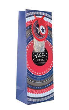 Bottle Male Gift Bag - Blue & Red Happy Birthday Make Your Own Age 14" x 5"