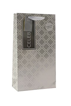 2 x Large Bottle Unisex Gift Bags - White & Silver Geometric Squares 14" x 8"