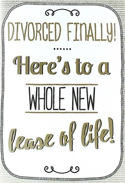 Divorce Greetings Card - Matte Gold Text, Tiny Spots & Black Swirls 7.5" x 5.25"