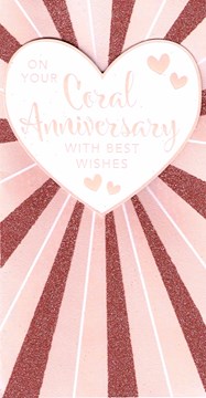 Coral 35th Wedding Anniversary Card - White 3D Heart Rose Gold Glitter 8.75x4" Coral 35th Wedding Anniversary Card - White 3D Heart Rose Gold Glitter 8.75x4"