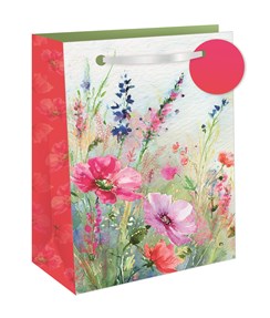 Medium Floral Gift Bag - Poppies and Wild Flowers with Foil Finish 10x8"