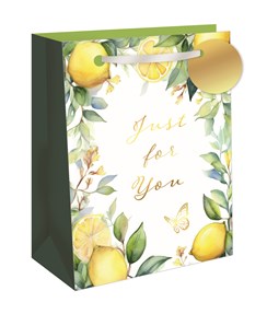Medium Gift Bag - Just For You Lemons and Butterflies with Gold Foil Tag 10x8.5" Medium Gift Bag - Just For You Lemons and Butterflies with Gold Foil Tag 10x8.5"