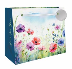 Large Floral Gift Bag - Landscape Wild Flowers Poppies with Foil Tag 13x10.5"