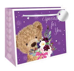 Medium Gift Bag - Landscape Bear & Flowers Especially for You & Foil Tag 10x8.5"