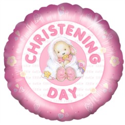 Round 18" Christening Foil Helium Balloon (Not Inflated) - Pink Rabbit & Blanket