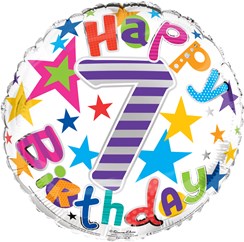 Round 18" 7th Birthday Foil Helium Balloon (Not Inflated) - Age 7 Unisex Stars