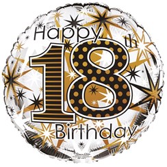 Round 18" 18th Birthday Foil Helium Balloon (Not Inflated) - Age 18 Unisex