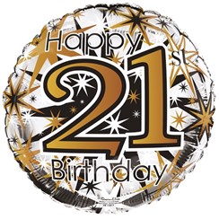 Round 18" 21st Birthday Foil Helium Balloon (Not Inflated) - Age 21 Unisex