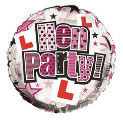 Round 18" Hen Party Foil Helium Balloon (Not Inflated) - Text, L Plates & Stars