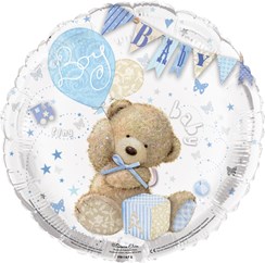 Round 18" Baby Boy Foil Helium Balloon (Not Inflated) - Bear, Balloons & Bunting
