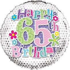 Round 18" 65th Birthday Foil Helium Balloon (Not Inflated) - Age 65 Female Spots Round 18" 65th Birthday Foil Helium Balloon (Not Inflated) - Age 65 Female Spots