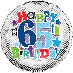 Round 18" 65th Birthday Foil Helium Balloon (Not Inflated) - Age 65 Male Stars