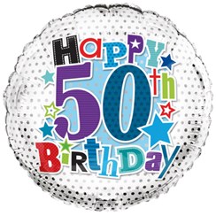 Round 18" 50th Birthday Foil Helium Balloon (Not Inflated) - Age 50 Male Stars