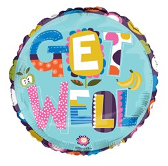 Round 18" Get Well Soon Foil Helium Balloon (Not Inflated) - Bright Text & Fruit