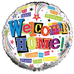Round 18" Welcome Home Foil Helium Balloon (Not Inflated) - Bright Text & Stars