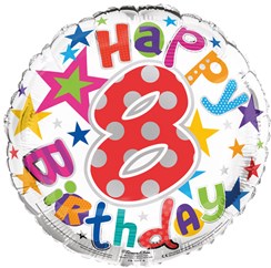 Round 18" 8th Birthday Foil Helium Balloon (Not Inflated) - Age 8 Unisex Stars