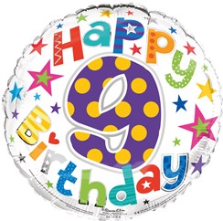 Round 18" 9th Birthday Foil Helium Balloon (Not Inflated) - Age 9 Unisex Stars