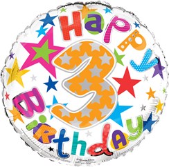 Round 18" 3rd Birthday Foil Helium Balloon (Not Inflated) - Age 3 Unisex Stars