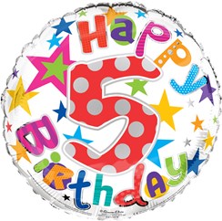 Round 18" 5th Birthday Foil Helium Balloon (Not Inflated) - Age 5 Unisex Stars Round 18" 5th Birthday Foil Helium Balloon (Not Inflated) - Age 5 Unisex Stars