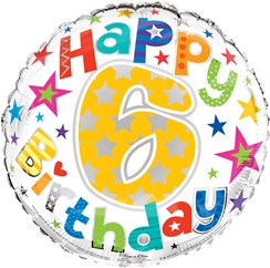 Round 18" 6th Birthday Foil Helium Balloon (Not Inflated) - Age 6 Unisex Stars