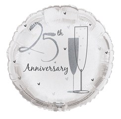 Round 18" 25th Anniversary Foil Helium Balloon (Not Inflated) - Silver Flutes
