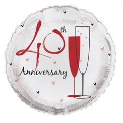 Round 18" 40th Anniversary Foil Helium Balloon (Not Inflated) - Ruby Red Flutes