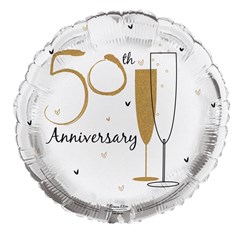 Round 18" 50th Anniversary Foil Helium Balloon (Not Inflated) - Golden Flutes