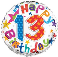 Round 18" 13th Birthday Foil Helium Balloon (Not Inflated) - Age 13 Unisex Stars Round 18" 13th Birthday Foil Helium Balloon (Not Inflated) - Age 13 Unisex Stars