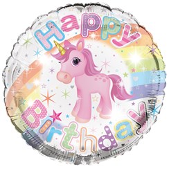 Round 18" Happy Birthday Foil Helium Balloon (Not Inflated) - Unicorn & Rainbow Round 18" Happy Birthday Foil Helium Balloon (Not Inflated) - Unicorn & Rainbow