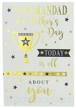 Grandad Father's Day Greetings Card - Gold Foil Trophy and Writing 7.75x5.25"