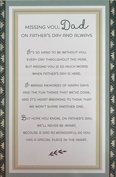 Father's Day Loving Memory Graveside Memorial Card - Missing You Dad 7.25x5"