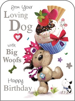 Jonny Javelin For Your Dog Birthday Card - Dog with Giant Cupcake 7.25x5.5"