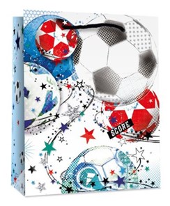 Large Gift Bag - Football Design with Red Blue and Green Stars & Tag 13x10.5"