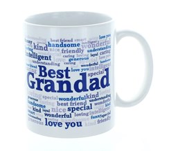 Best Grandad Typo White 11oz Mug In Blue Gift Box - Birthday, Father's Day, Xmas