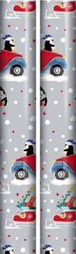 8m (2 x 4m) Cute Christmas Gift Wrap Paper Roll - Silver with Santa & Penguins
