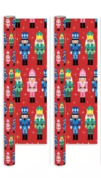 8m (2x4m) Modern Christmas Gift Wrapping Paper Roll Red with Nutcracker Soldiers
