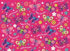 Girl's Hot Pink & Lilac Butterfly Birthday Wrapping Paper - 1 Sheet & Gift Tag