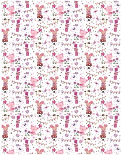Pink Kitten, Mouse, Gift & Flowers Wrapping Paper - 1 Sheet & Matching Gift Tag