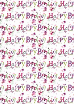 Vintage Floral Happy Birthday Wrapping Paper & 1 Sheet & Matching Gift Tag
