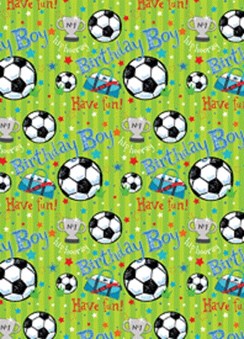 Children's Footballs, Stars & Trophy Wrapping Paper- 1 Sheet & Matching Gift Tag